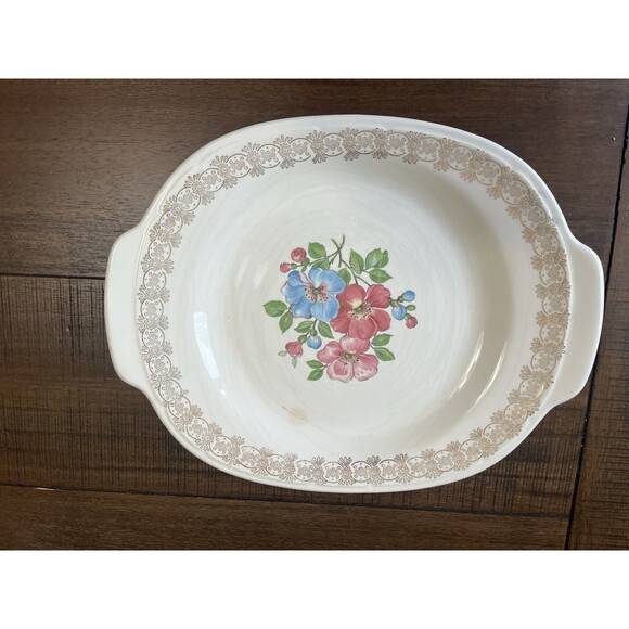 FRENCH SAXON CHINA UNION MADE U.S.A.~22 KT GOLD 2 SERVING PLATTERS AND BOWL VTG - Picture 3 of 16